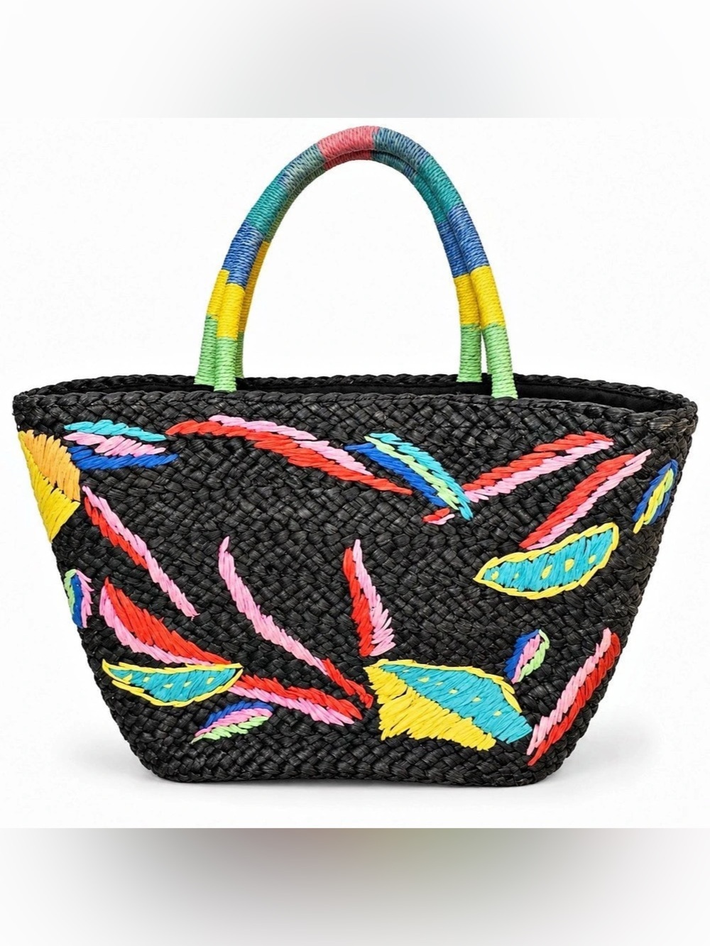 Tabitha Brown Embroidered Woven Tote in Black & Multicolor